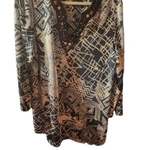 Susan Graver from QVC Geometric Patterned Navy and Gray Women's tunic Top - L